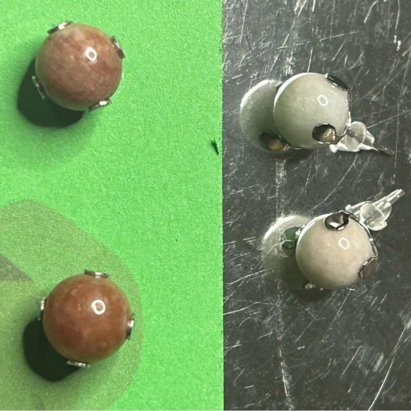 Brown Jasper & Light Jade Stud Earrings - Picture 4 of 4